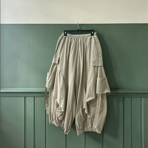 Cutely Covered Wide Balloon Leg Pull On Pants. Sand/Beige. Fits Sz. Sm to Lg